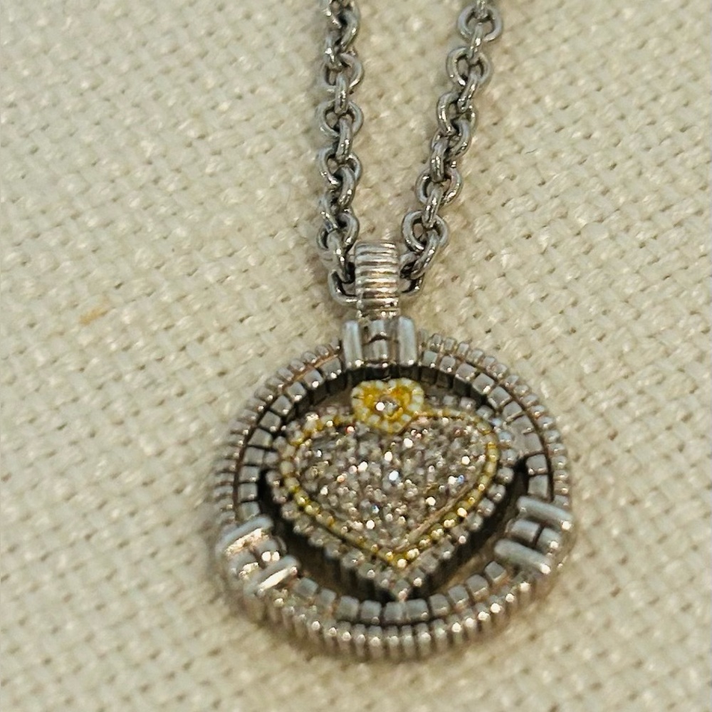 Judith Ripka 18k pave Athena Two-Tone Heart Necklace